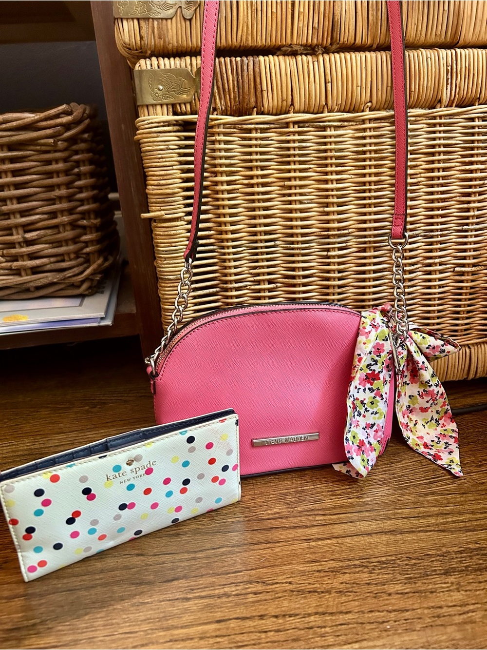Kate Spade Pink polka dot wallet and Steve Madden Crossbody Bag